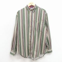 L★古着 ビューグルボーイ 長袖 シャツ メンズ 00年代 00s コットン ボタンダウン 緑他 ストライプ 26jan31
