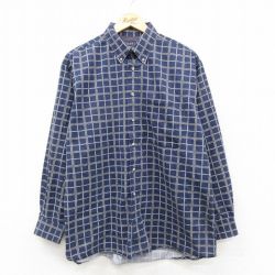 XL★古着 TRADER BAY 長袖 シャツ メンズ 00年代 00s コットン ボタンダウン 紺他 チェック【spe】 26feb05