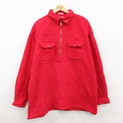 XL★古着 マルボロ 長袖 ハーフジップ シャツ メンズ 90年代 90s コーデュロイ 大きいサイズ ロング丈 コットン 赤 26feb06