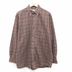 XL★古着 JOS A BANK 長袖 シャツ メンズ 90年代 90s 大きいサイズ ロング丈 コットン ボタンダウン カナダ製 茶他 チェック【spe】 26feb09