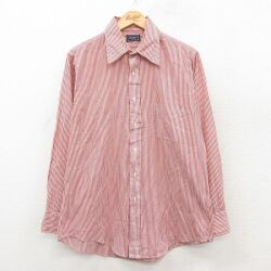 L★古着 長袖 シャツ メンズ 90年代 90s USA USA製 赤他 ストライプ 26feb09