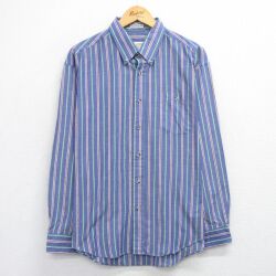 XL★古着 ロンドンフォグ 長袖 シャツ メンズ 90年代 90s 大きいサイズ ボタンダウン 薄紺他 ストライプ【spe】 26feb10