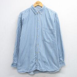 XL★古着 長袖 シャツ メンズ 90年代 90s コットン ボタンダウン 薄紺他 ストライプ 26feb10