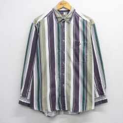 XL★古着 ラングラー 長袖 シャツ メンズ ボタンダウン 白他 ストライプ【spe】 26feb10