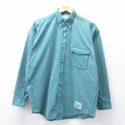 XL★古着 長袖 シャツ メンズ コットン ボタンダウン 緑 26feb10