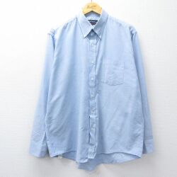 XL★古着 マンハッタン 長袖 シャツ メンズ 90年代 90s オックスフォード ボタンダウン 薄紺 26feb10