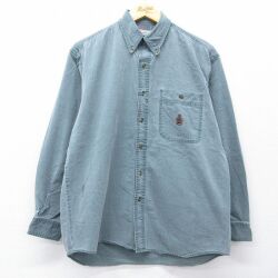L★古着 ビューグルボーイ 長袖 シャツ メンズ 00年代 00s ワンポイントロゴ コットン ボタンダウン 緑系 26feb12