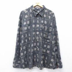 XL★古着 長袖 シャツ メンズ 90年代 90s 総柄 大きいサイズ ロング丈 コットン イタリア製 濃グレー他【spe】 26feb12