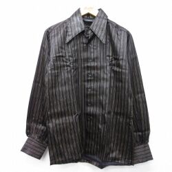 M★古着 キャンパス 長袖 シャツ メンズ 80年代 80s レーヨン 黒他 ストライプ【spe】 26feb12