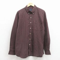 XL★古着 ベーシックエディションズ 長袖 シャツ メンズ 90年代 90s ボタンダウン エンジ チェック 26feb14