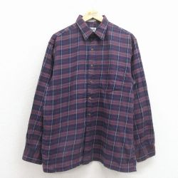 XL★古着 アロー 長袖 シャツ メンズ 00年代 00s 紺他 チェック 26feb16