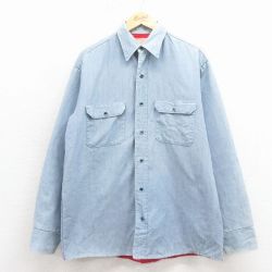 XL★古着 シアーズ 長袖 シャツ メンズ 80年代 80s 薄紺 内側キルティング 26feb16