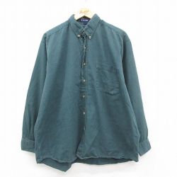 XL★古着 バンヒューセン 長袖 シャツ メンズ 90年代 90s 大きいサイズ コットン ボタンダウン 濃緑 26feb17