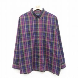 XL★古着 バンヒューセン 長袖 シャツ メンズ 90年代 90s ボタンダウン 紫系他 チェック 26feb17