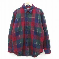 XL★古着 長袖 シャツ メンズ 80年代 80s コットン USA製 エンジ他 チェック 26feb17