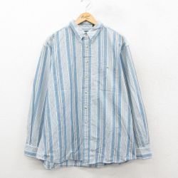 XL★古着 TRADER BAY 長袖 シャツ メンズ 00年代 00s コットン ボタンダウン 白他 ストライプ 26feb17