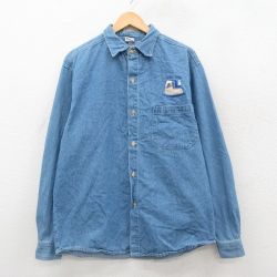 L★古着 長袖 シャツ メンズ 90年代 90s ブーツ コットン 紺 デニム 26feb17