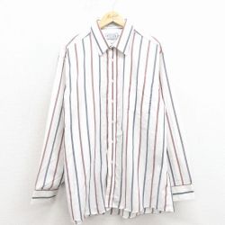 XL★古着 長袖 シャツ メンズ 80年代 80s USA製 白他 ストライプ 26feb18