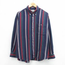 長袖シャツ ストライプ ネイビー XL | 古着