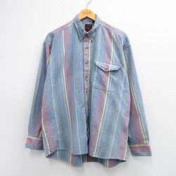 XL★古着 HAGGAR 長袖 シャツ メンズ 00年代 00s コットン ボタンダウン 紺系他 ストライプ 26feb24
