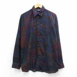 【20%OFF】長袖シャツ 総柄 ネイビー M | 古着