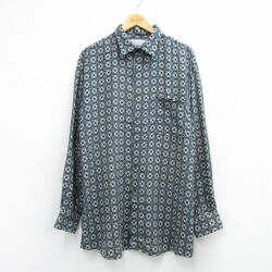 XL★古着 長袖 シャツ メンズ 大きいサイズ ロング丈 紺他 チェック 26feb26