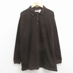 L★古着 長袖 ポロ シャツ メンズ 90年代 90s NFL ピッツバーグスティーラーズ こげ茶 アメフト スーパーボウル【spe】 26feb26