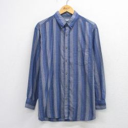XL★古着 長袖 シャツ メンズ ボタンダウン 紺他 ストライプ 26feb27