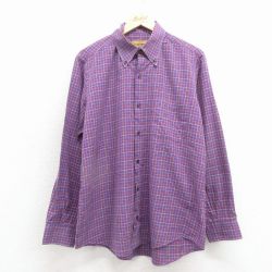 L★古着 長袖 シャツ メンズ コットン ボタンダウン イタリア製 紫他 チェック【spe】 26feb27