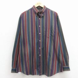 XL★古着 長袖 シャツ メンズ 00年代 00s ボタンダウン 紫他 ストライプ 26feb27