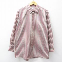 XL★古着 バンヒューセン 長袖 シャツ メンズ 00年代 00s エンジ他 ストライプ 26feb28