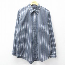 XL★古着 長袖 シャツ メンズ 90年代 90s ロング丈 USA製 グレー他 ストライプ 26feb28