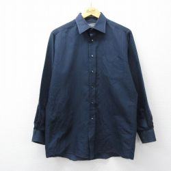 L★古着 長袖 シャツ メンズ 90年代 90s 紺系 ストライプ 26feb28