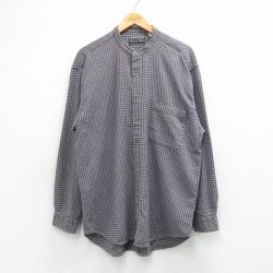 XL★古着 ビューグルボーイ 長袖 シャツ メンズ 00年代 00s コットン ノーカラー 紺他 チェック 26feb28