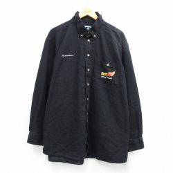 XL★古着 長袖 シャツ メンズ spit firo 大きいサイズ ロング丈 コットン ボタンダウン 黒 26feb28