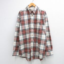 XL★古着 オービス 長袖 シャツ メンズ 00年代 00s 大きいサイズ ロング丈 コットン ボタンダウン 薄ベージュ系他 チェック 26feb28