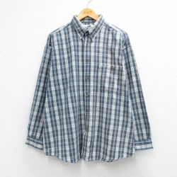 XL★古着 長袖 シャツ メンズ 大きいサイズ コットン ボタンダウン 紺系他 チェック 26feb28