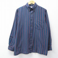 L★古着 アロー 長袖 シャツ メンズ 00年代 00s ボタンダウン 紺他 ストライプ 26mar02