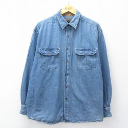XL★古着 FADED GLORY 長袖 シャツ メンズ 大きいサイズ コットン 紺 デニム 26mar02