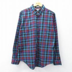L★古着 アロー 長袖 シャツ メンズ 90年代 90s コットン ボタンダウン 紺他 チェック 26mar02