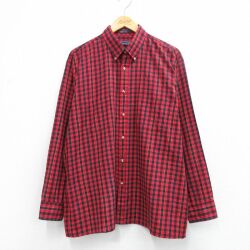 XL★古着 バンヒューセン 長袖 シャツ メンズ 90年代 90s ボタンダウン 赤他 チェック 26mar04