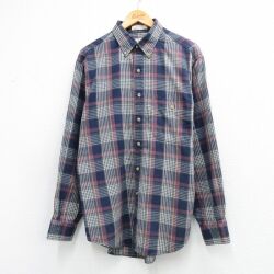 XL★古着 アロー 長袖 シャツ メンズ 80年代 80s ボタンダウン 濃紺他 チェック 26mar04