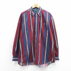 XL★古着 長袖 シャツ メンズ 00年代 00s 大きいサイズ コットン ボタンダウン エンジ他 ストライプ 26mar04