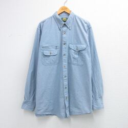 XL★古着 カベラス 長袖 シャツ メンズ 00年代 00s 大きいサイズ ロング丈 コットン ボタンダウン 薄紺 26mar04