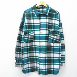 XL★古着 長袖 シャツ メンズ 00年代 00s フリース ロング丈 緑他 チェック 26mar04