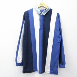【20%OFF】00s ラガーシャツ 襟デニム ネイビーストライプ L | 古着