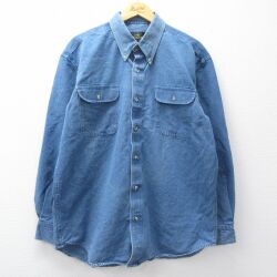 XL★古着 レッドヘッド 長袖 シャツ メンズ 00年代 00s 大きいサイズ ロング丈 コットン ボタンダウン 紺 デニム【spe】 26mar05