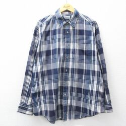 XL★古着 ベーシックエディションズ 長袖 シャツ メンズ 90年代 90s ロング丈 紺他 チェック 26mar05