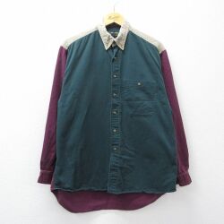 L★古着 長袖 シャツ メンズ 00年代 00s マルチカラー コットン ボタンダウン 緑系他 26mar05