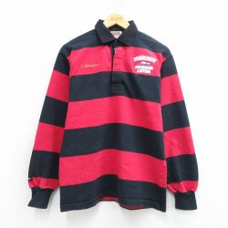 S★古着 バーバリアン 長袖 ラガー シャツ メンズ 00年代 00s PENNCREST コットン カナダ製 黒他 ボーダー【spe】 26mar06